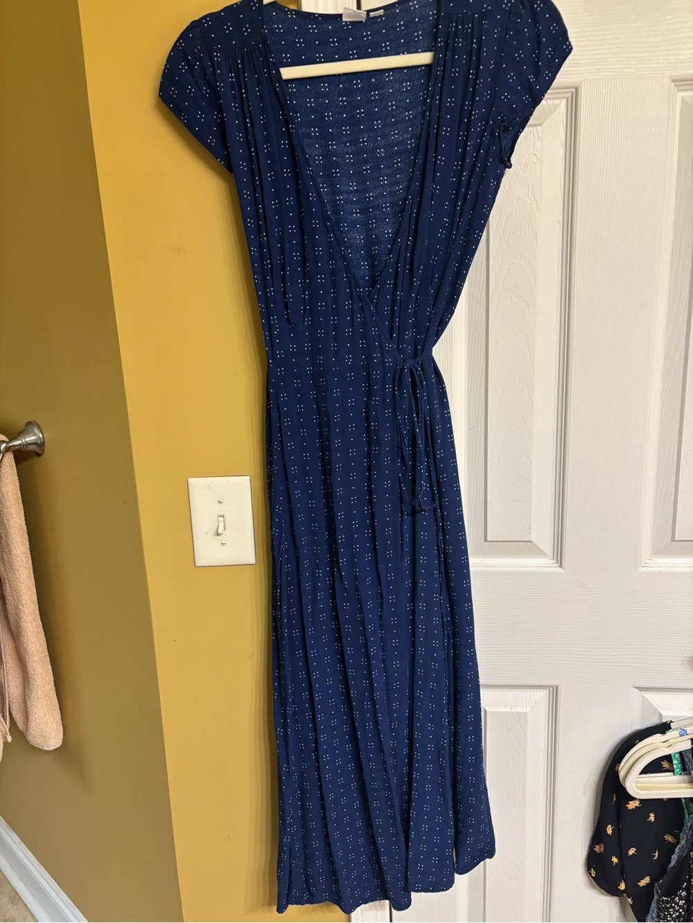 GAP Navy Blue Wrap Maxi Dress with Tiny Dot Print